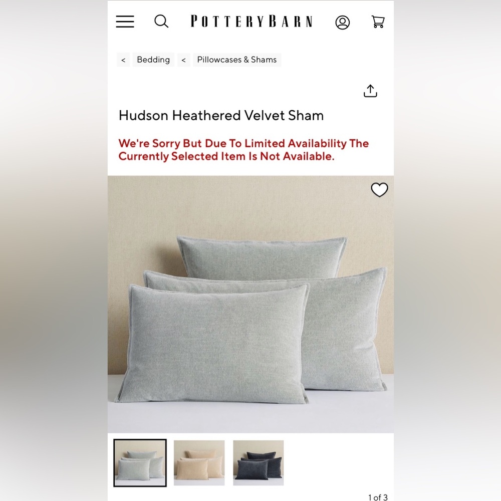 POTTERY BARN HUDSON HEATHERED GRAY VELVET QUILTED SHAM SET OF (2) EURO